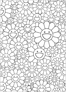Takashi Murakami - Glückliche Blumen (einfach) (Ausmalbild von Kunstwerk)