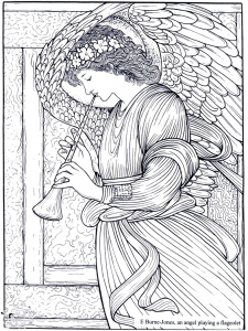 Edward Burne Jones - Ein Engel spielt ein Flageolett (Ausmalbild von Kunstwerk)