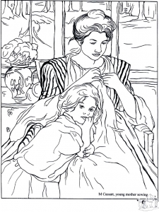Mary Cassatt   Junge Mutter beim Nähen