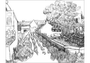 Dorfstraße (Skizze von Vincent Van Gogh) (Ausmalbild von Kunstwerk)