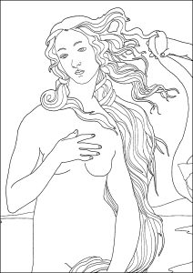 Sandro Botticelli - Die Geburt der Venus (1486) - Feinstrichfassung (Ausmalbild von Kunstwerk)