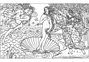 Sandro Botticelli - Die Geburt der Venus (1486) - Vollversion (Ausmalbild von Kunstwerk)