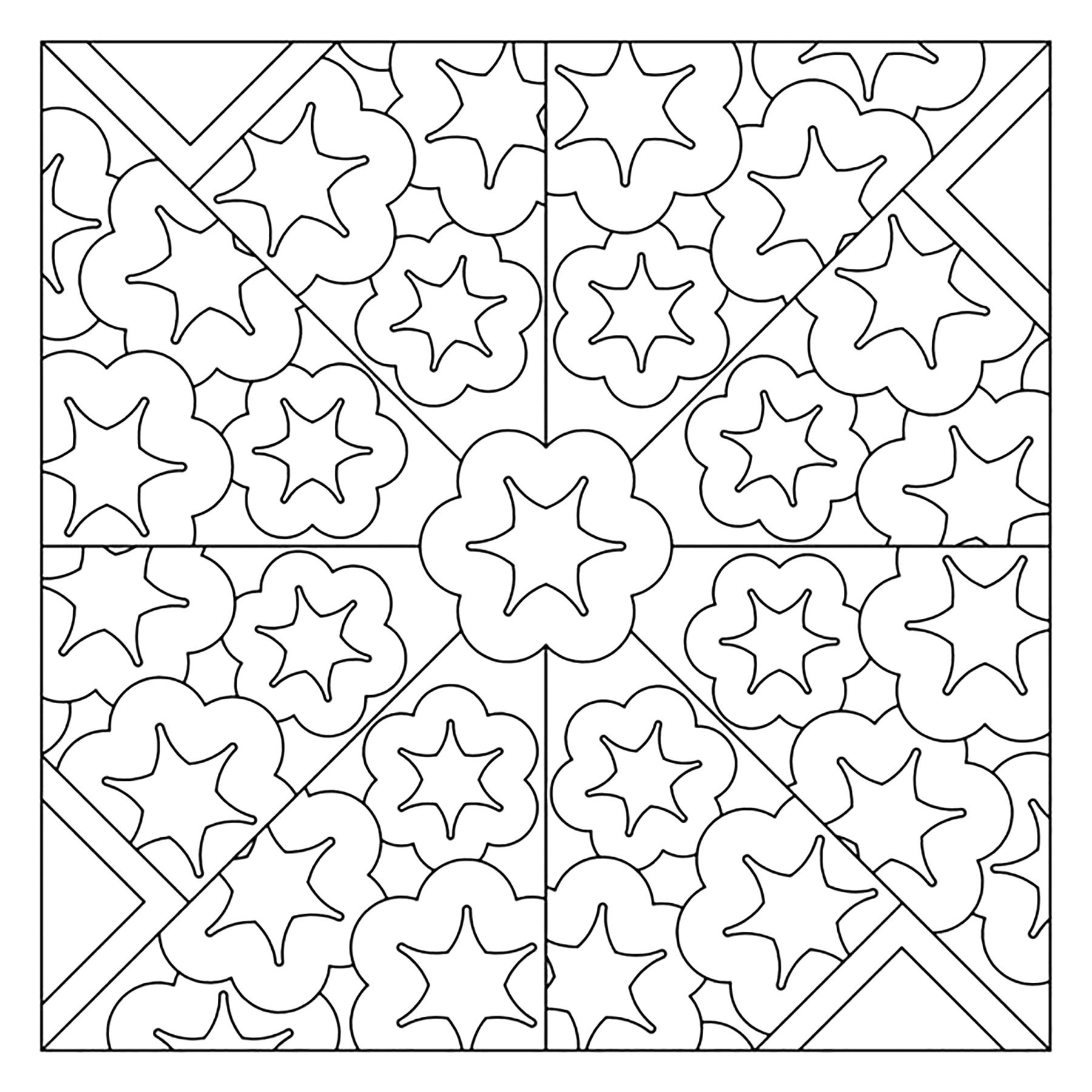 Ausmalbild von : Hübsches Azulejo mit Sternenblumenmuster Ausmalbild von zum Ausdrucken und Ausmalen für Erwachsene : Hübsches Azulejo mit Sternenblumenmuster