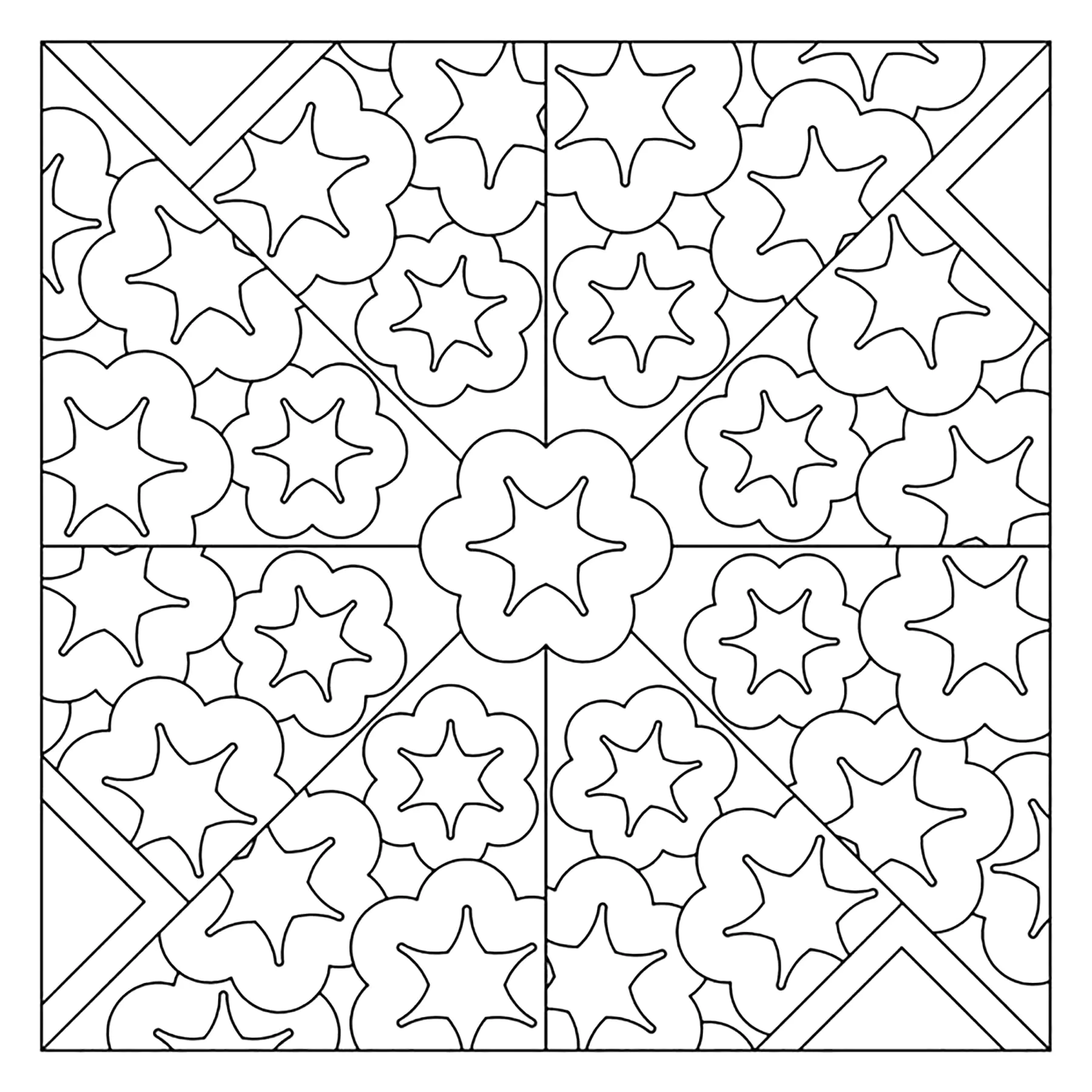 Hübsches Azulejo mit Sternenblumenmuster (Ausmalbild zum Ausdrucken und Ausmalen für Erwachsene)