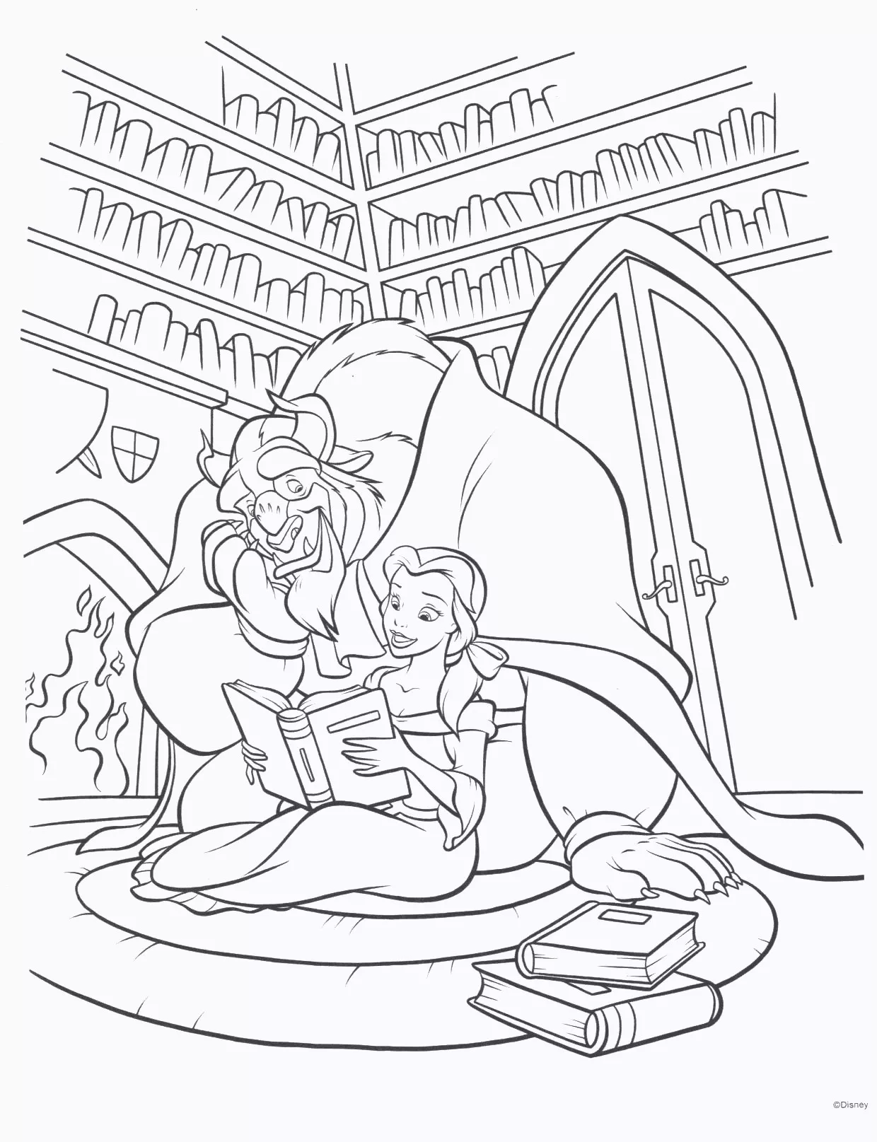Die Schöne und das Biest (Disney) (Ausmalbild Rückkehr zur Kindheit zum Ausdrucken und Ausmalen für Erwachsene)