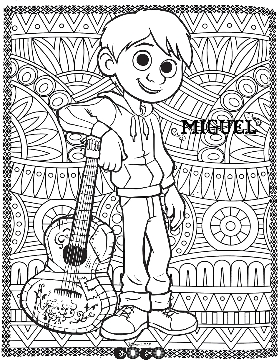 Kokosnuss : Miguel (Ausmalbild Rückkehr zur Kindheit zum Ausdrucken und Ausmalen für Erwachsene)