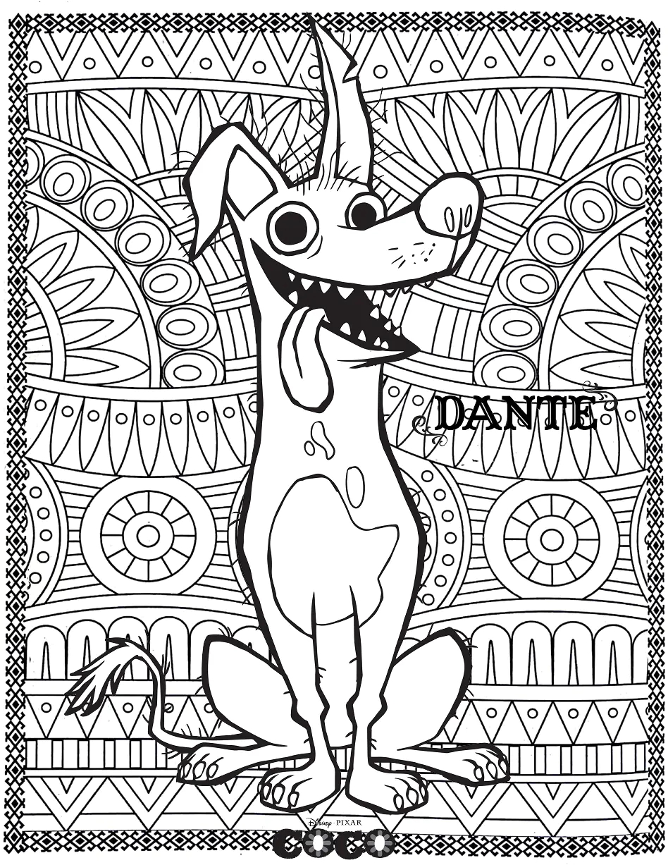 Coco : Dante (Ausmalbild Rückkehr zur Kindheit zum Ausdrucken und Ausmalen für Erwachsene)