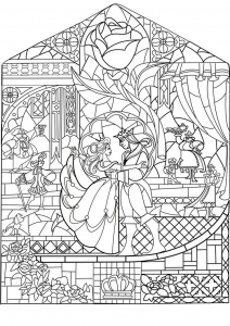 Prinz und Prinzessin in einer Malvorlage, die Jugendstil und die Disney-Welt verbindet (Ausmalbild Rückkehr zur Kindheit)