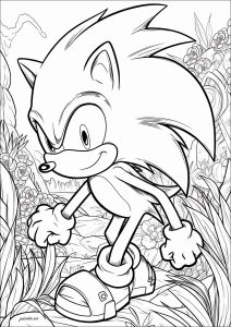 Sonic the Hedgehog und blumiger Hintergrund