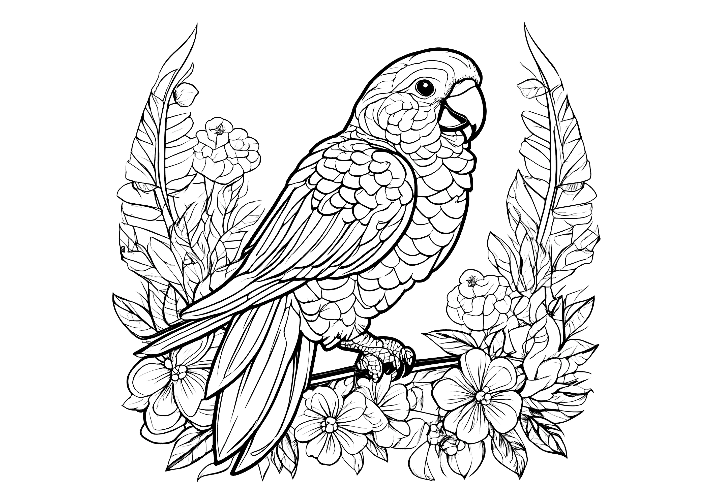 Perroquet Quäker (Ausmalbild von Vögel zum Ausdrucken und Ausmalen für Erwachsene)