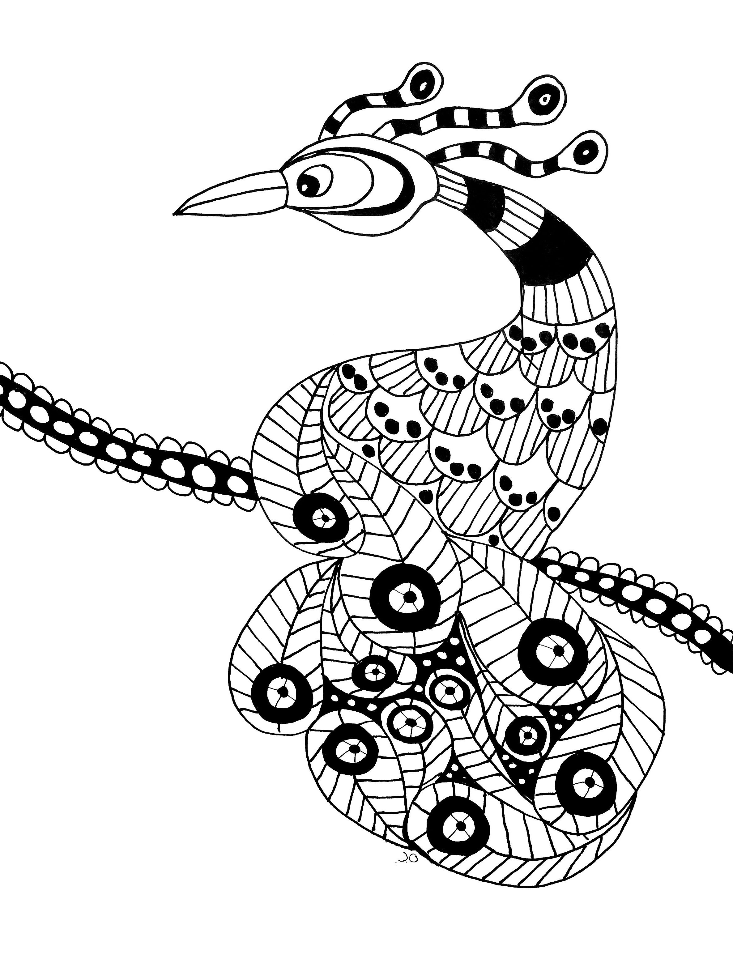 Außergewöhnlicher Vogel. Eine Malvorlage mit einfachen Motiven, inspiriert von der Zentangle-Methode, Künstler : Olivier