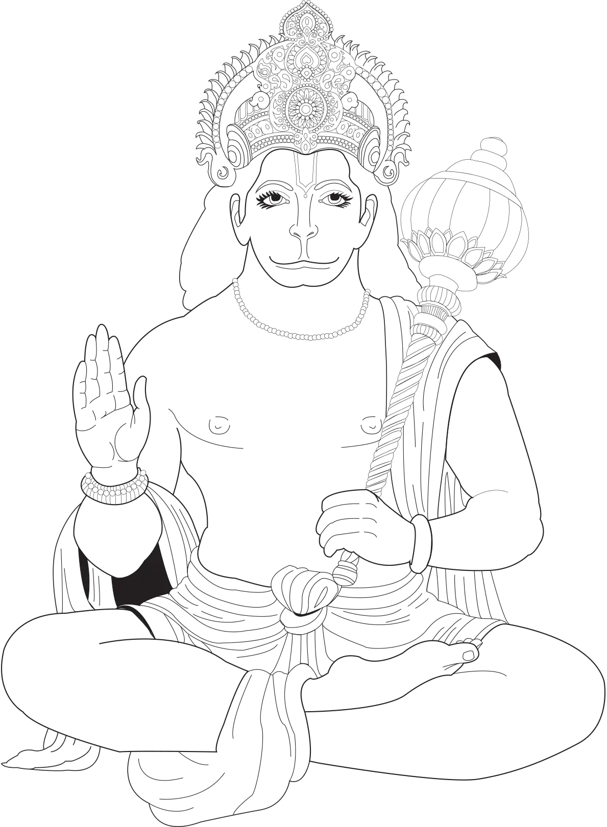 Hanuman, bekannt als der Affengott (Ausmalbild von Indien & Bollywoood zum Ausdrucken und Ausmalen für Erwachsene)