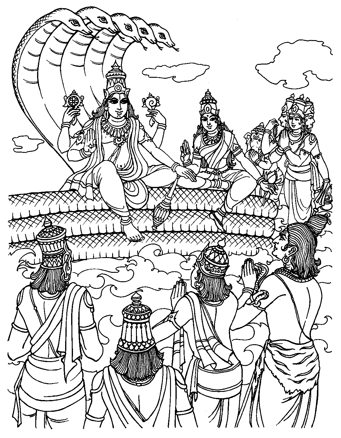 Ausmalbild von Vishnu, der menschliche Gestalt annimmt: Rama, um die Menschen zu besuchen