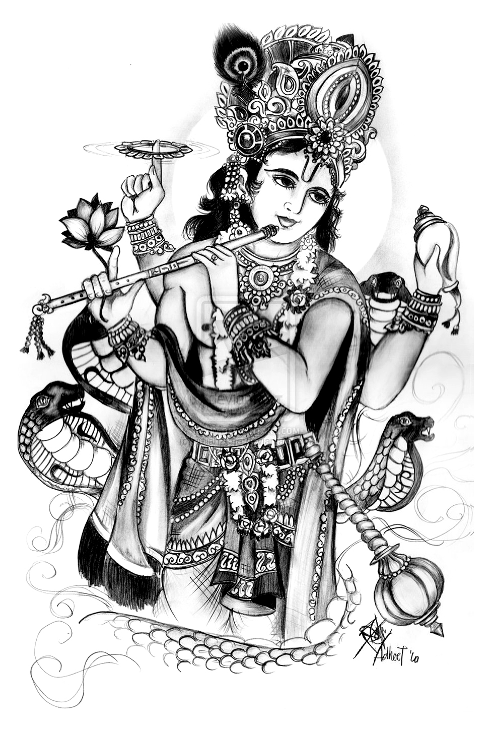 Vishnu: eine der Hauptgottheiten des Hinduismus und das höchste Wesen in der Tradition des Vaishnavismus. Vishnu wird auch als der 'Bewahrer' der hinduistischen Dreifaltigkeit (Trimurti) bezeichnet, zu der auch Brahma und Shiva gehören.