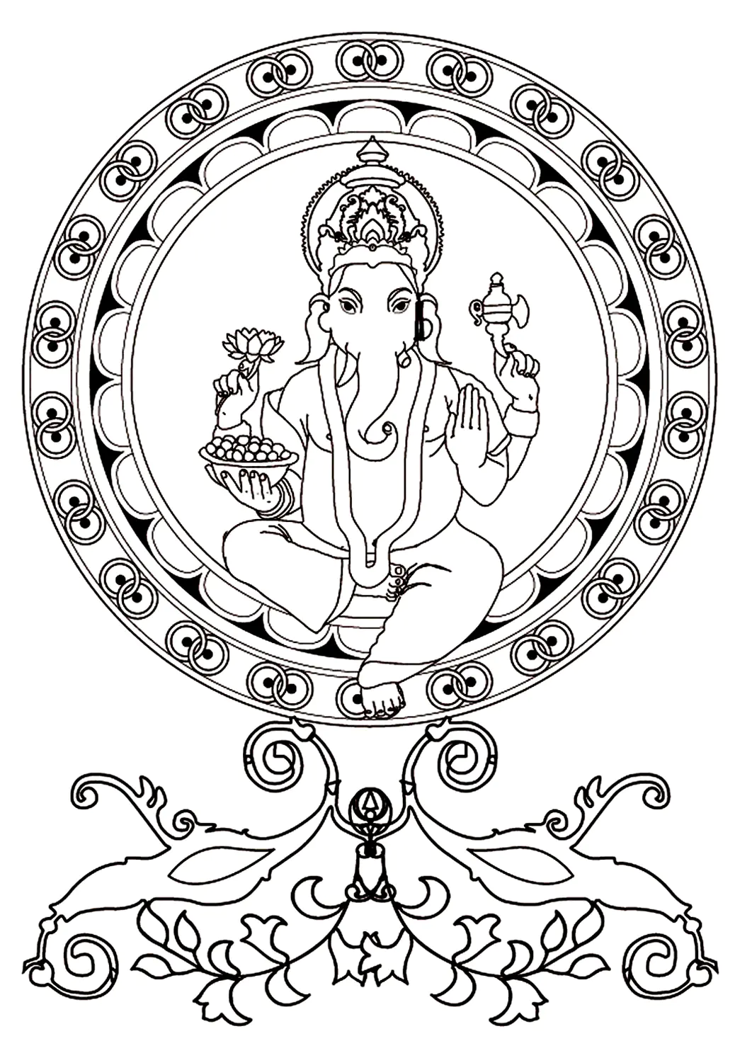 Ganesh, der Gott der Weisheit (Ausmalbild von Indien & Bollywoood zum Ausdrucken und Ausmalen für Erwachsene)