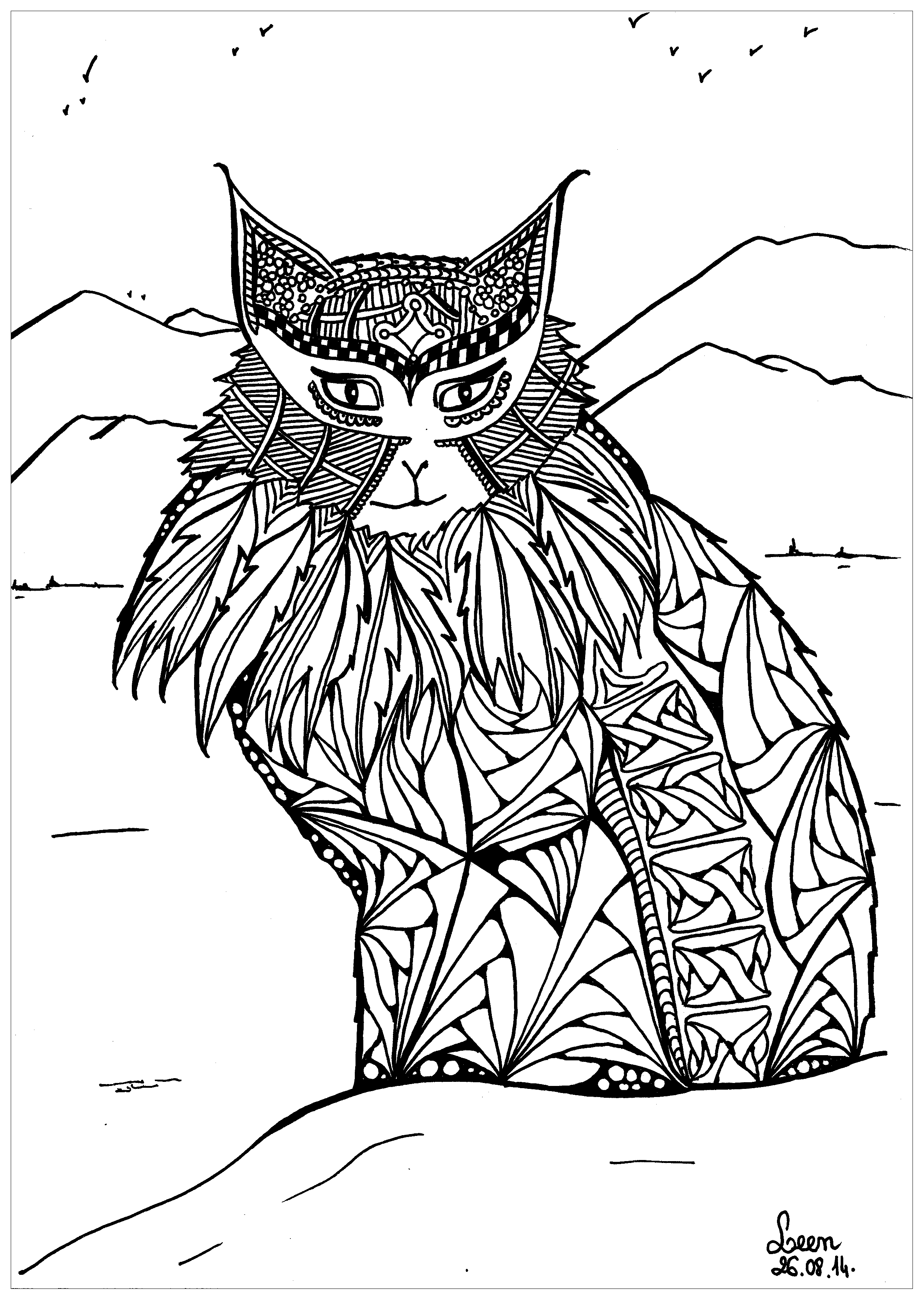 Katzen-10951 (Ausmalbild zum Ausdrucken und Ausmalen für Erwachsene)