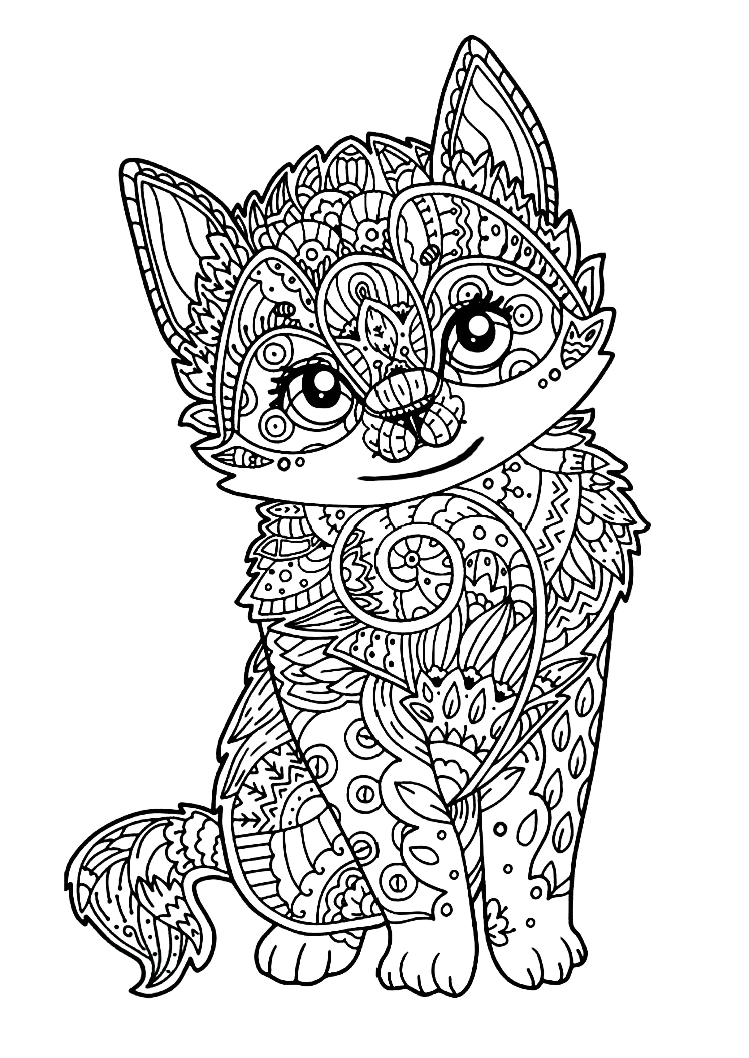 Katzen-85462 (Ausmalbild zum Ausdrucken und Ausmalen für Erwachsene)