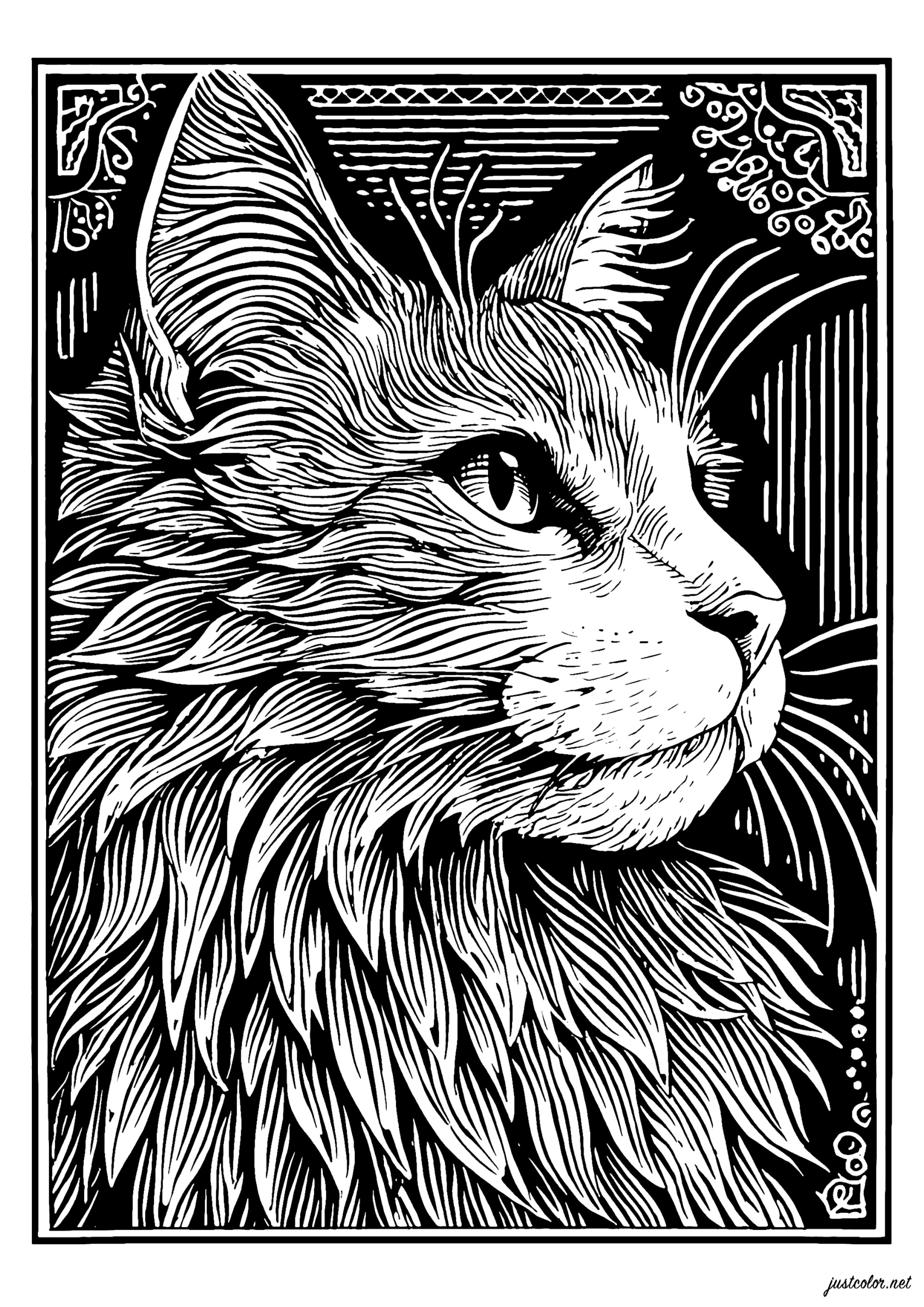 Majestätischer Blick (Ausmalbild von Katzen zum Ausdrucken und Ausmalen für Erwachsene)