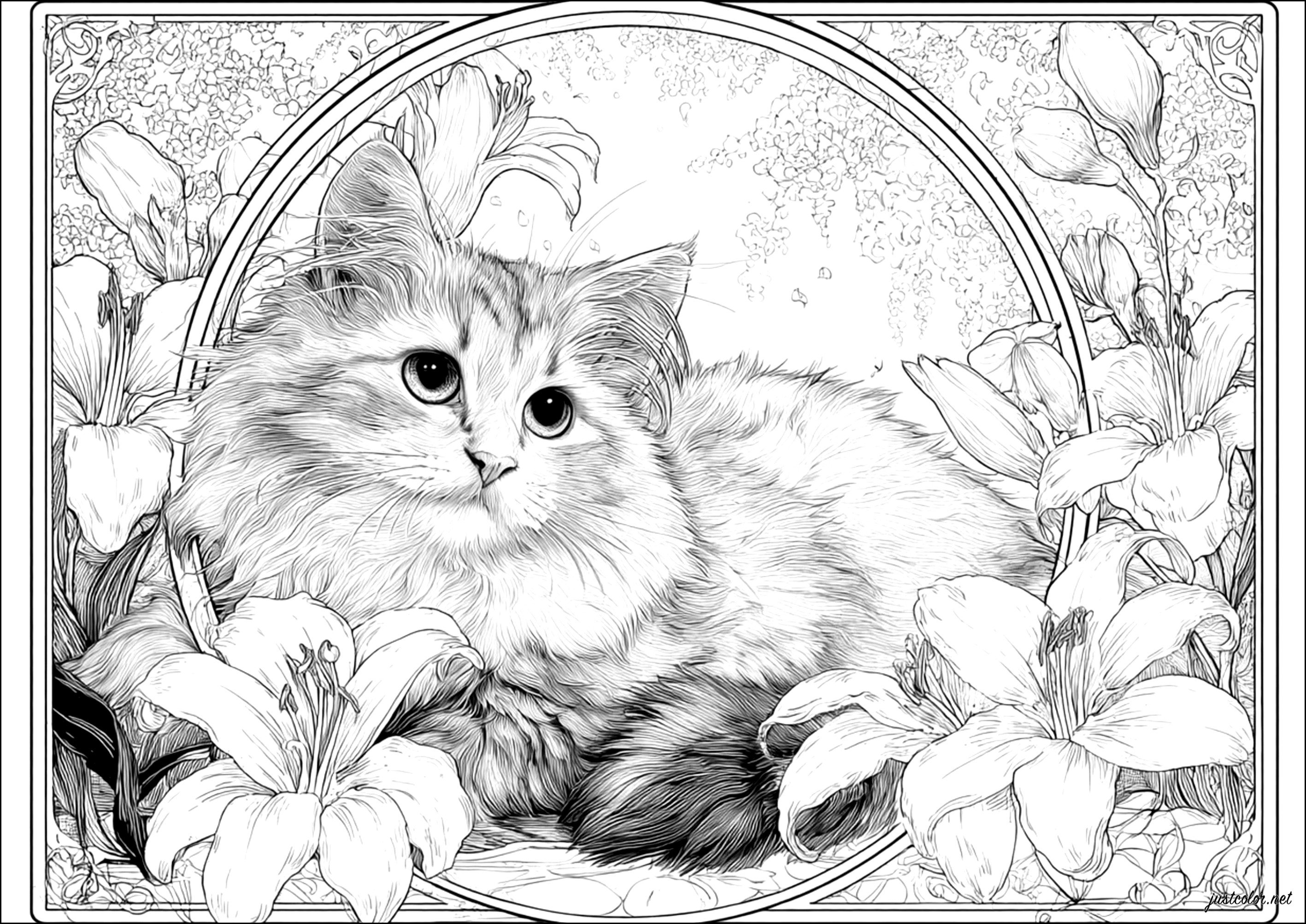 Katzen-8046 (Ausmalbild zum Ausdrucken und Ausmalen für Erwachsene)