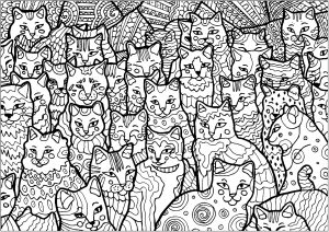 Färbung voll von Katzen (Ausmalbild)