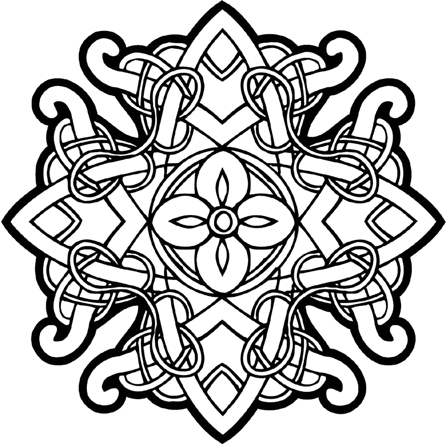 Symmetrisches, von der keltischen Kunst inspiriertes Design (Ausmalbild von Keltische Kunst zum Ausdrucken und Ausmalen für Erwachsene)