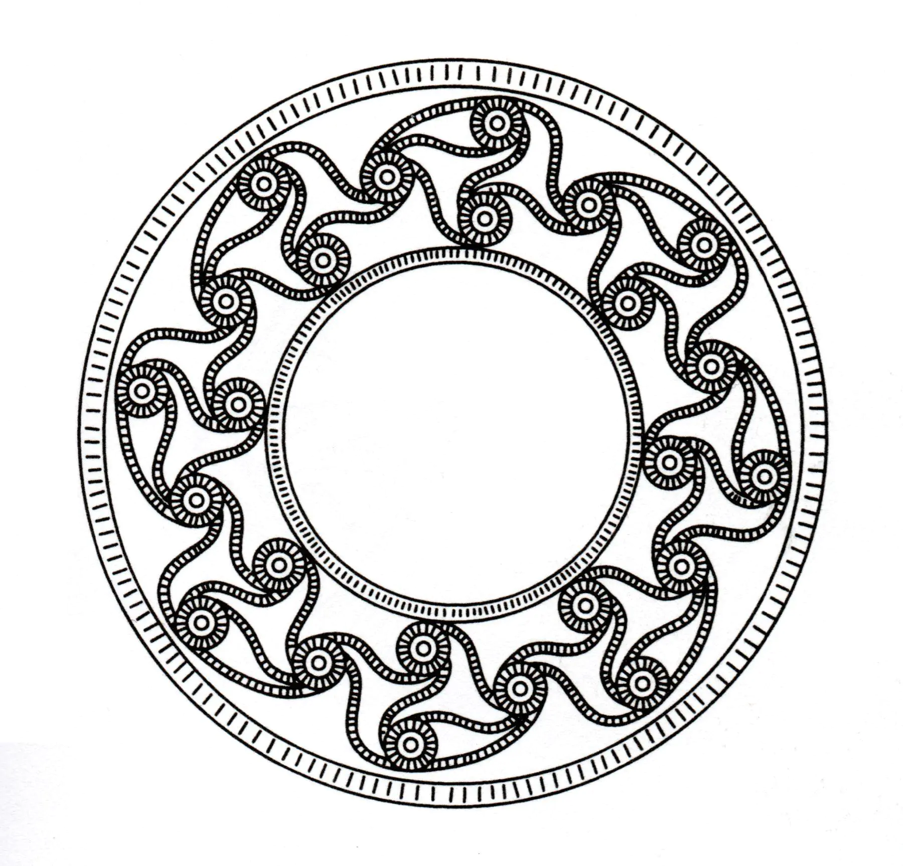 Keltische Kunstzeichnung, die einem Mandala ähnelt (Ausmalbild von Keltische Kunst zum Ausdrucken und Ausmalen für Erwachsene)