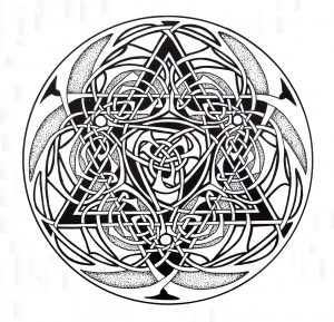 Keltische Kunst: verschlungene Elemente, die an ein Mandala erinnern (Ausmalbild)