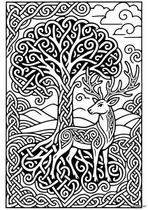 Keltischer Baum des Lebens und Heiliger Hirsch (Ausmalbild von Keltische Kunst)