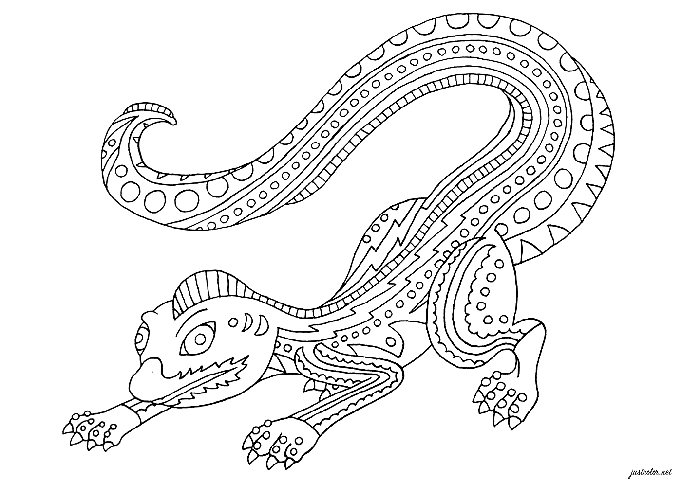 Majestätische Eidechse, inspiriert von Alebrijes-Skulpturen (mexikanische Volkskunstskulpturen), Künstler : Lucie