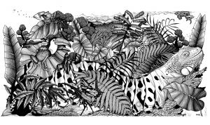 Schwieriger Tierdschungel (Ausmalbild von Chamäleons Und Eidechsen)
