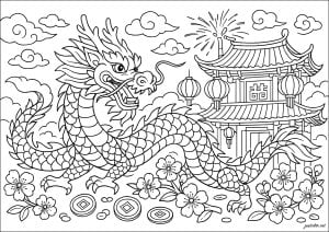 Chinesischer Neujahrs-Tanzdrache (Ausmalbild von Chinesisches Neujahr)