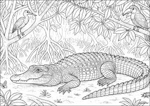 Eine wilde Begegnung im Herzen der Natur (Ausmalbild von Krokodil)