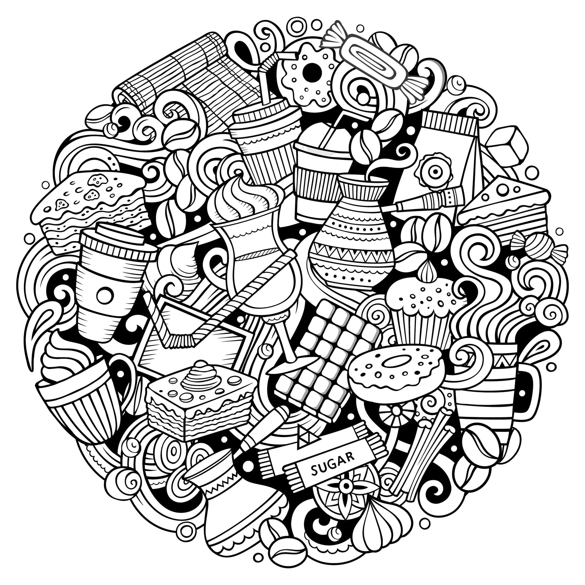 Süßer Kreis (Ausmalbild von Cupcakes zum Ausdrucken und Ausmalen für Erwachsene)