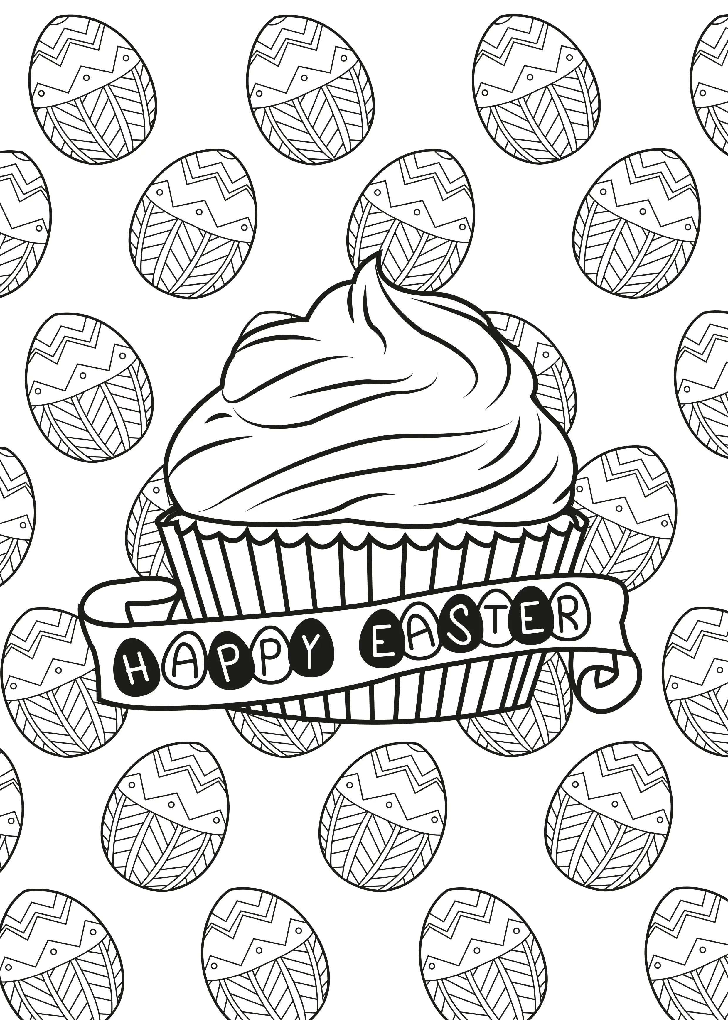 Paques (Ausmalbild von Cupcakes zum Ausdrucken und Ausmalen für Erwachsene)