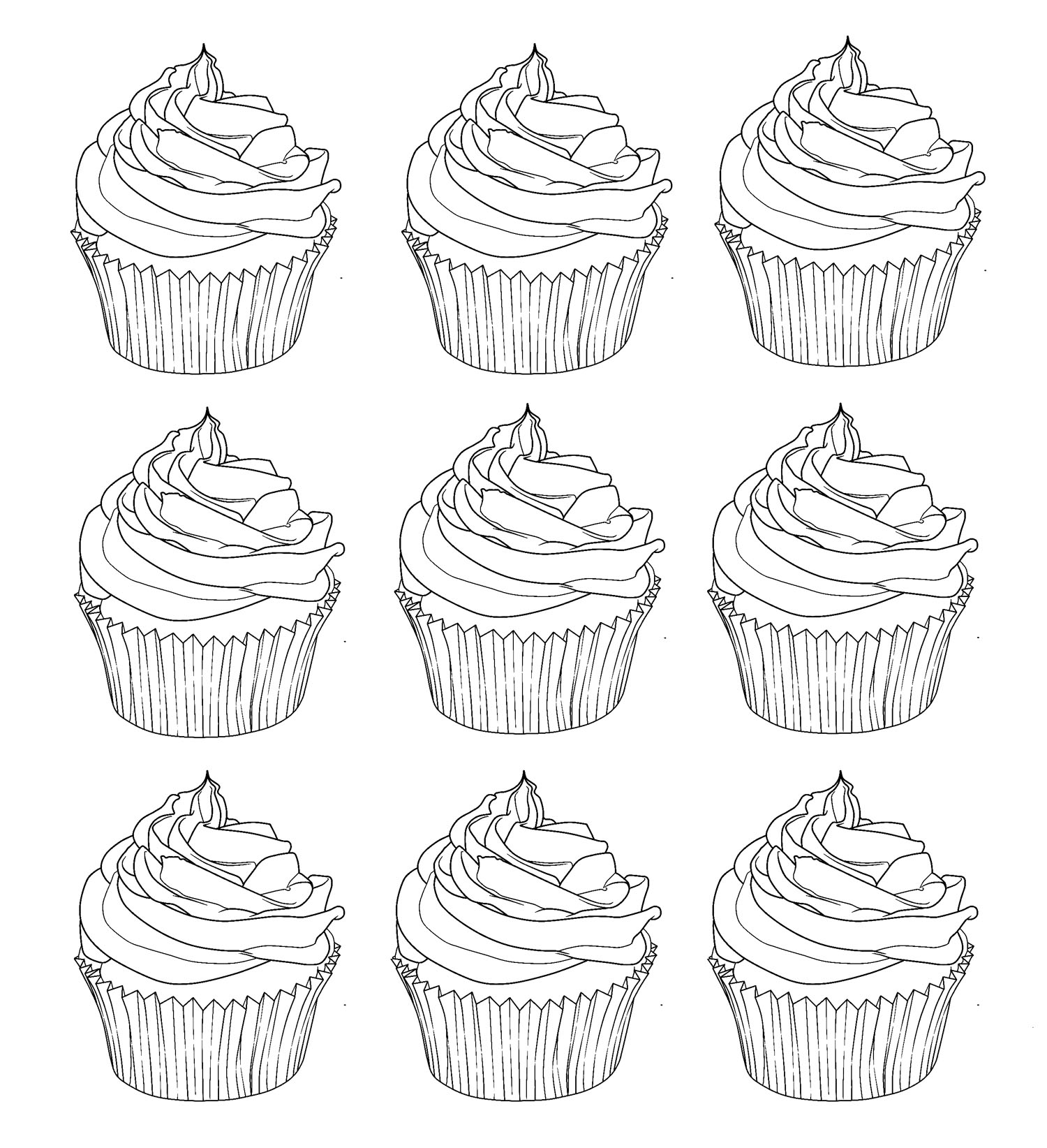 Andy-Warhol-Törtchen. Wenn Warhol Cupcakes gezeichnet hätte, wäre es sicher so etwas wie dieses Bild geworden! Es liegt an dir, es auszumalen!