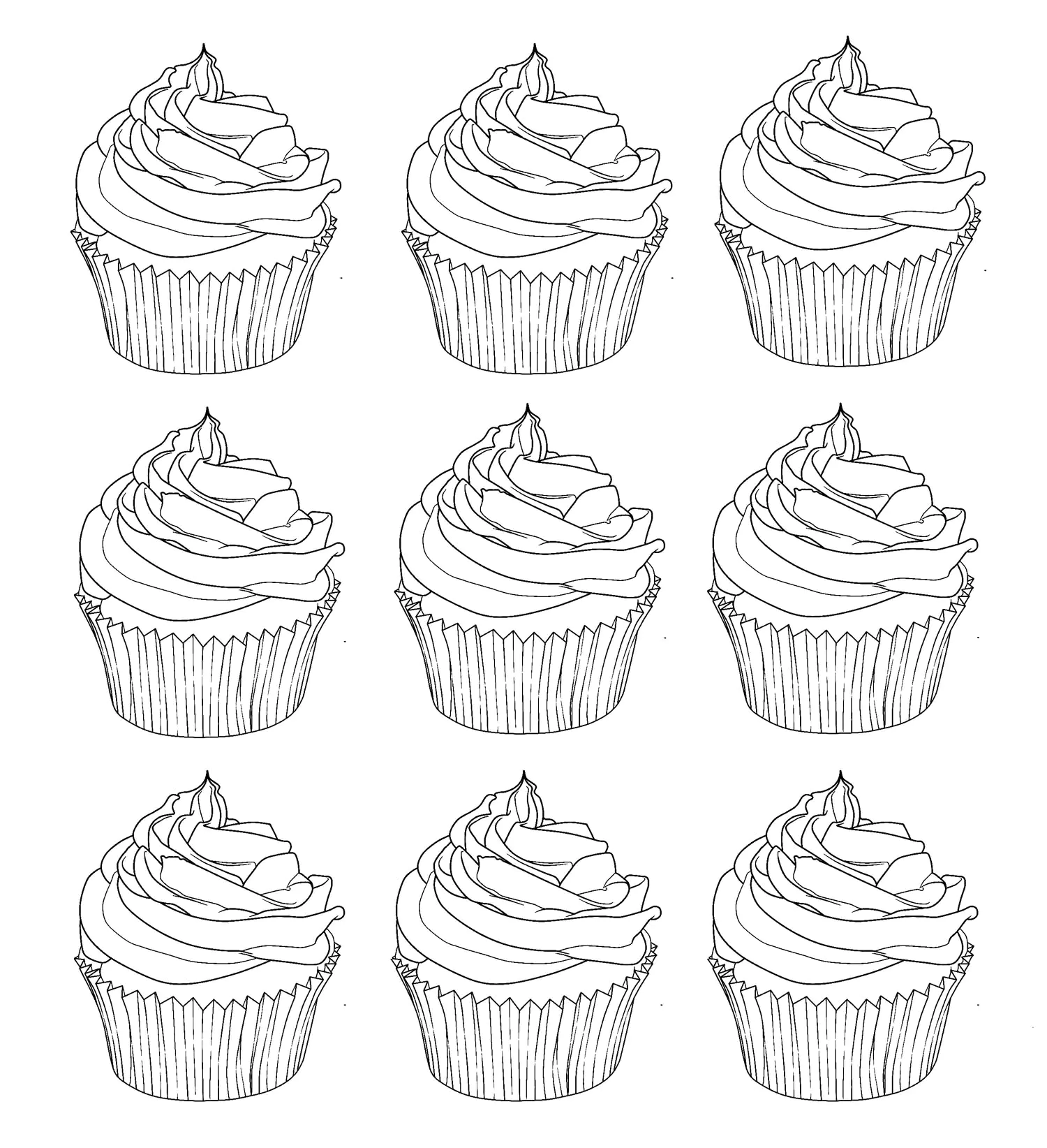 Cupcakes Warhol (Ausmalbild zum Ausdrucken und Ausmalen für Erwachsene)
