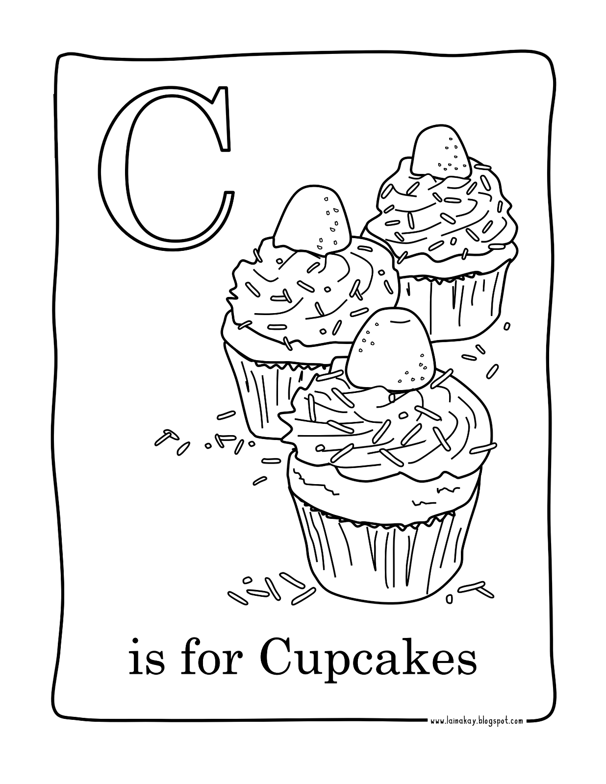 C wie Cupcakes (Ausmalbild zum Ausdrucken und Ausmalen für Erwachsene)
