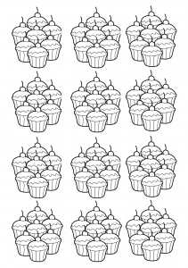 Niedliche Tassenküchlein (Ausmalbild von Cupcakes)