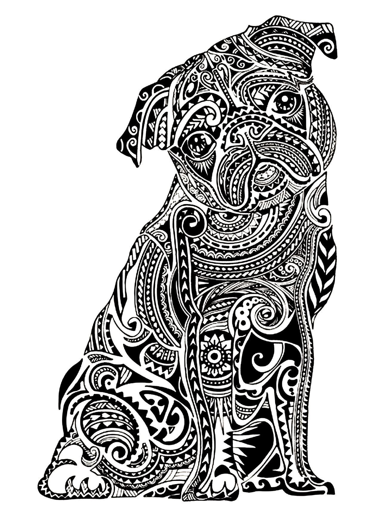 Kleine Bulldogge (Ausmalbild von Hunde zum Ausdrucken und Ausmalen für Erwachsene)