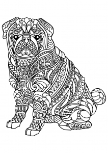 Sitzende Bulldogge und hübsche Muster (Ausmalbild von Hunde)
