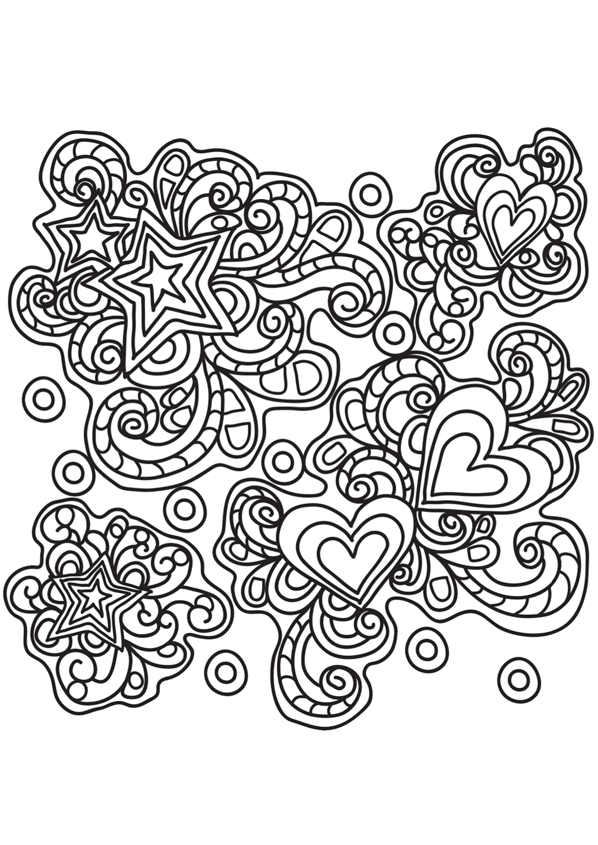 Doodle mit Herzen und Sternen (Ausmalbild von Doodle art / Doodling) Doodle mit Herzen und Sternen (Ausmalbild von Doodle art / Doodling zum Ausdrucken und Ausmalen für Erwachsene)