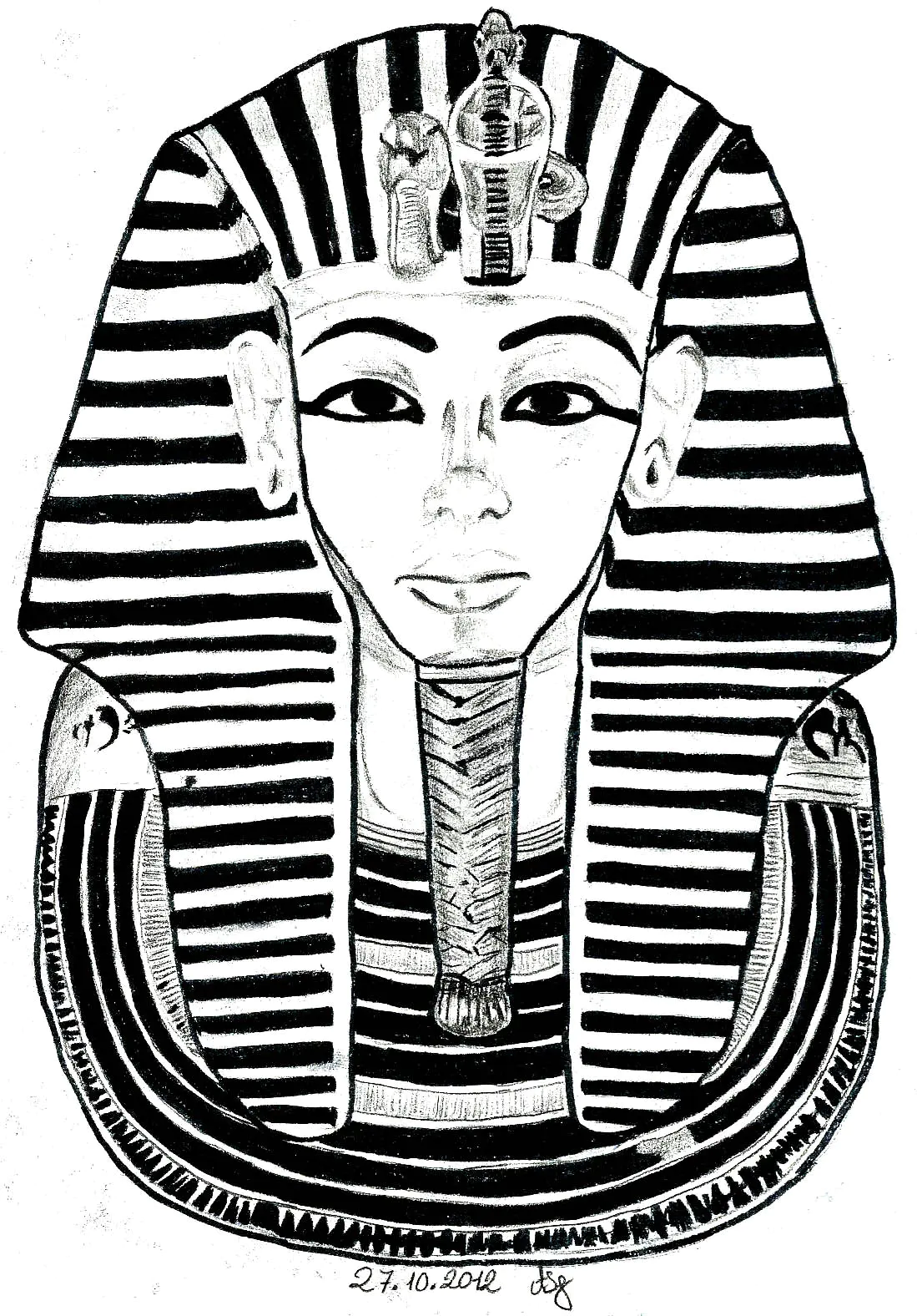 Tutanchamun, 11. Pharao der XVIII. Dynastie (Ausmalbild von Ägypten und Hieroglyphen zum Ausdrucken und Ausmalen für Erwachsene)