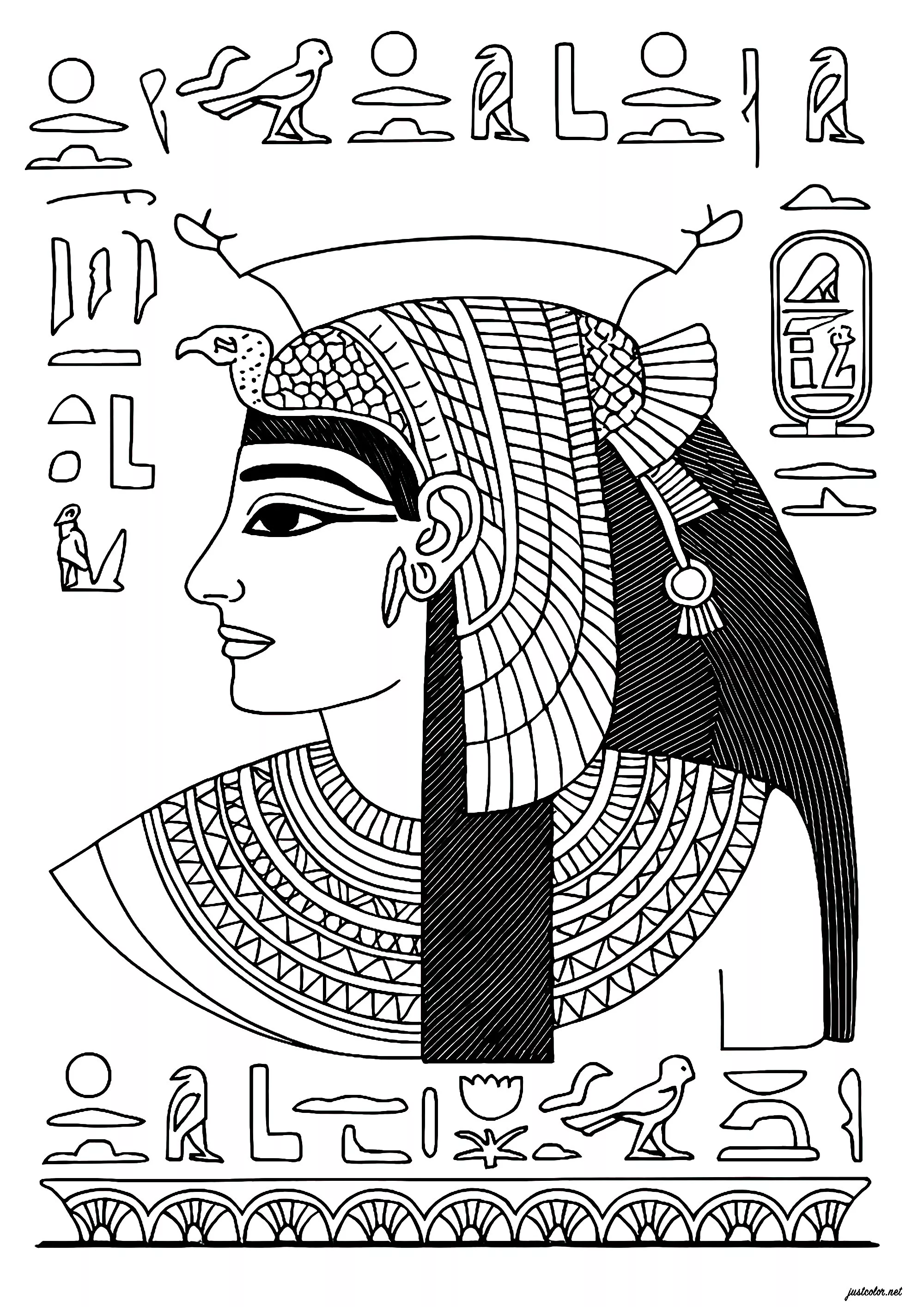 Altägyptische Frau (Ausmalbild von Agypten Und Hieroglyphen zum Ausdrucken und Ausmalen für Erwachsene)