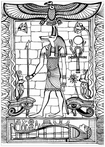 Anubis (Ausmalbild von Ägypten und Hieroglyphen)
