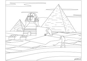 Pyramiden von Gizeh und die Sphinx (Ausmalbild von Ägypten und Hieroglyphen)