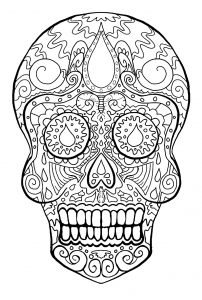 Crâne "Tag der Toten". (Ausmalbild von El Dia De Los Muertos)