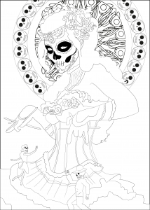 Malbuch Fur Erwachsene  : El Dia De Los Muertos - 10 (Ausmalbild von JiM)