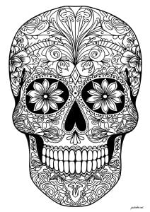 Schädel zum Tag der Toten - komplizierte, elegante Designs (Ausmalbild von El Dia De Los Muertos)