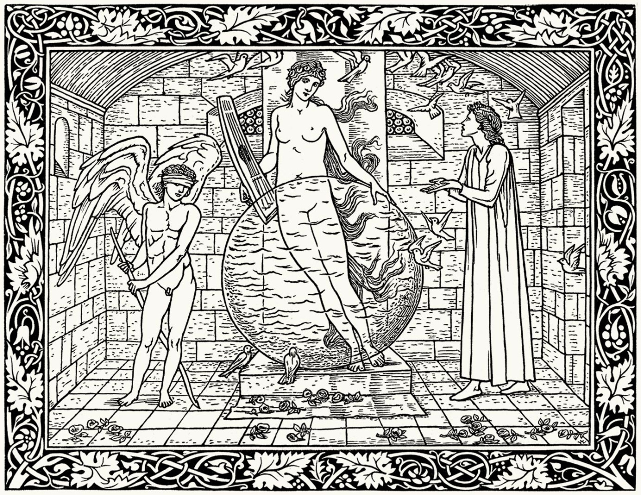 Zeichnung von Edward Burne Jones nach dem Werk von Geoffrey Chaucer Hammersmith (1896) Zeichnung von Edward Burne Jones nach dem Werk von Geoffrey Chaucer Hammersmith (1896)