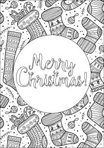 Frohe Weihnachten und Socken (Ausmalbild)